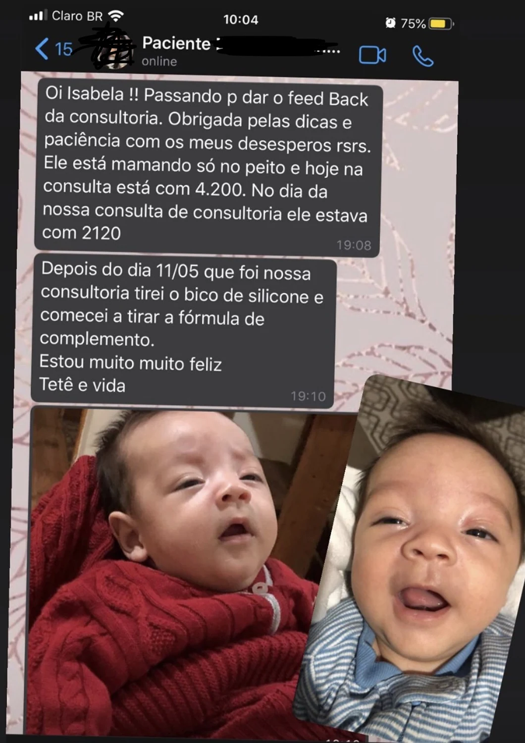 Depoimento de consultoria de amamentação com bebê